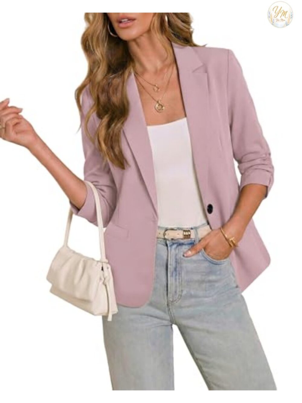 LookbookStore 3/4 Sleeve Blazer Women Business Casual Fitted Jacket